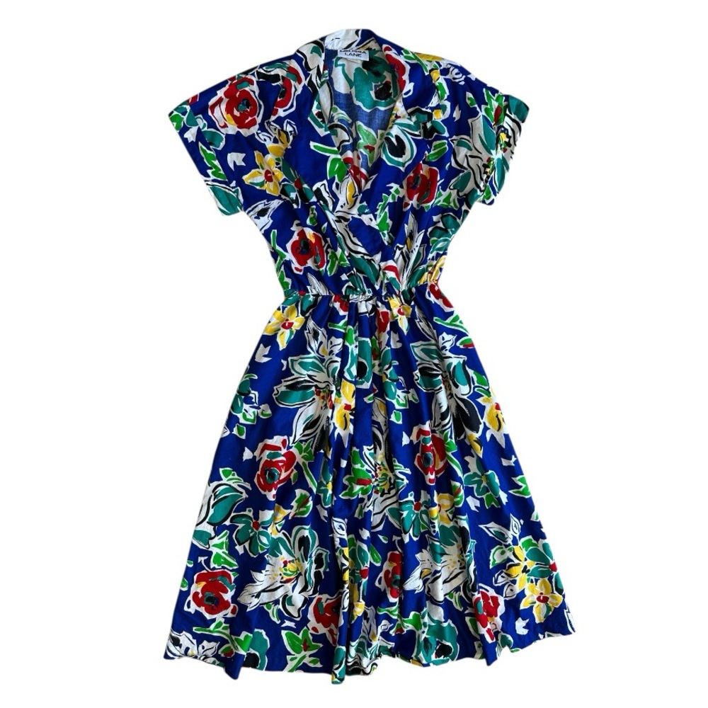Vintage Melissa Lane Floral Dress 100% Cotton Multicolor Size 14 - Picture 3 of 12